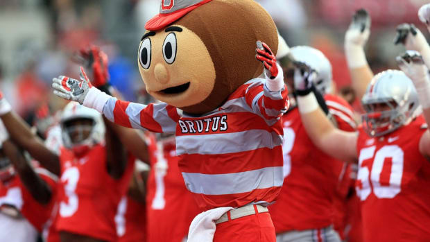 Brutus the Buckeye goes crowd surfing